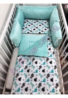Babaágynemű szett - menta-szürke dínó Babaágynemű szett - menta-szürke dínó