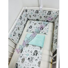 Babaágynemű szett - Menta-szürke állatos Babaágynemű szett - Menta-szürke állatos