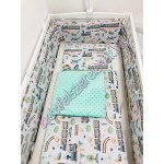 Babaágynemű szett - menta vonatos