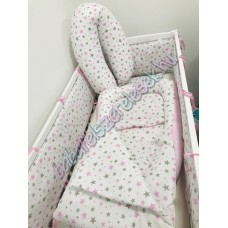 Babaágynemű szett - szürke-rózsaszín csillagos