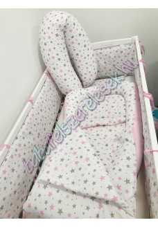 Babaágynemű szett - szürke-rózsaszín csillagos