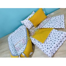 Babaágynemű szett - mustár-szürke csillagos