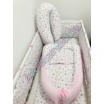 Babaágynemű szett - szürke-rózsaszín csillagos