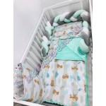 Babaágynemű szett - menta-barna macis Babaágynemű szett - menta-barna macis