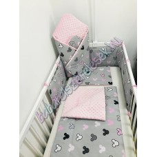 Babaágynemű szett - szürke-rózsaszín minnie fejes