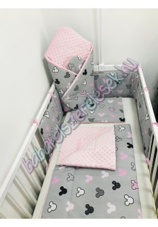 Babaágynemű szett - szürke-rózsaszín minnie fejes