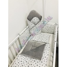 Babaágynemű szett - szürke csillagos