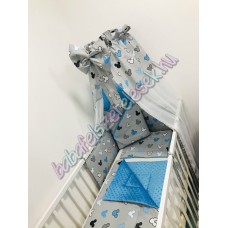 Babaágynemű szett - szürke-türkiz mickey fejes