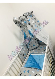 Babaágynemű szett - szürke-türkiz mickey fejes