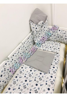 Babaágynemű szett - kék-szürke bolygós