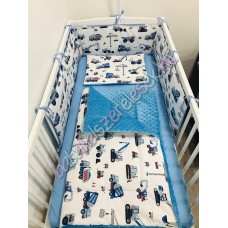 Babaágynemű szett - fehér-kék munkagépes