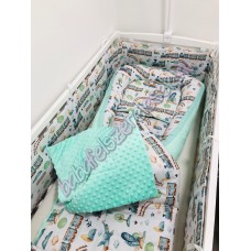 Babaágynemű szett - menta vonatos