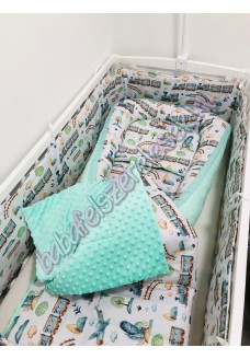 Babaágynemű szett - menta vonatos