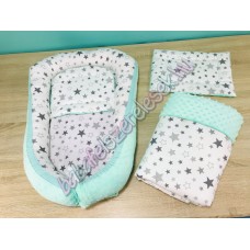 Babaágynemű szett - szürke-fehér csillagos menta