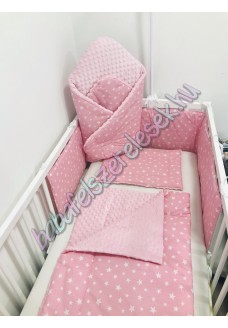 Babaágynemű szett - rózsaszín-fehér csillagos