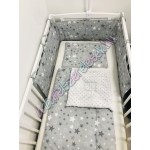 Babaágynemű szett - fehér-szürke közepes csillagos Babaágynemű szett - fehér-szürke közepes csillagos