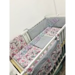 Szürke-rózsaszín kolibris prémium waffle darázsszövet babaágynemű szett