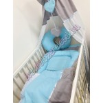 Prémium babaágynemű szett - babakék-szürke