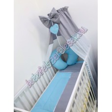 Prémium babaágynemű szett - babakék-szürke