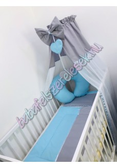 Prémium babaágynemű szett - babakék-szürke