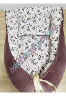 Prémium babafészek - bézs apró virágos + pihe-puha bársony velvet Prémium babafészek - bézs apró virágos + pihe-puha bársony velvet