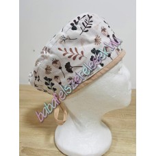 Műtős sapka - bézs apró virágos