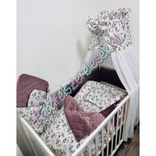 Exkluzív velvet babaágynemű szett - bézs apró virágos