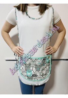 Fehér lapköpeny – menta-szürke cicás