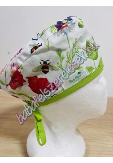 Műtős sapka - fehér mezei virágos