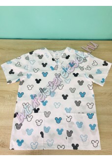 Férfi orvosi-ápolói tunika - fehér-türkiz mickey fejes Férfi orvosi-ápolói tunika - fehér-türkiz mickey fejes