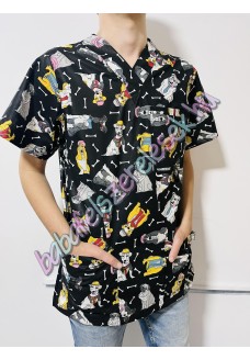 Férfi orvosi-ápolói tunika - fekete csontkutyás Férfi orvosi-ápolói tunika - fekete csontkutyás