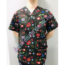 Férfi orvosi-ápolói tunika - fekete matyó mintás