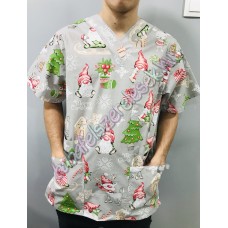 Férfi orvosi-ápolói tunika -szürke rénszarvasos