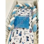 Babaágynemű szett - fehér-kék munkagépes