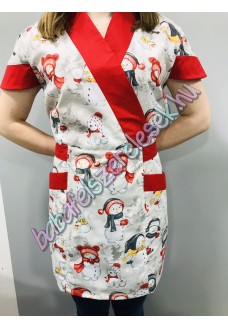 Női karcsúsított tunika - Piros-szürke hóemberes Női karcsúsított tunika - Piros-szürke hóemberes