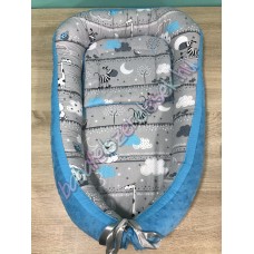 Babafészek - kék zebrás + pihe-puha minky