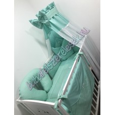 Komplett prémium babaágynemű szett - Menta pöttyös