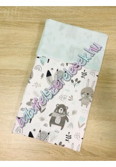 Menta-szürke állatos nyári dupla géz takaró