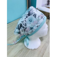 Műtős sapka - menta-szürke virágos