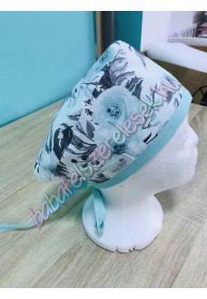 Műtős sapka - menta-szürke virágos Műtős sapka - menta-szürke virágos