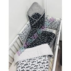 Babaágynemű szett - fehér-fekete motoros