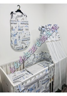 Babaágynemű szett - kék vonatos