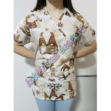 Orvosi-Nővérke tunika - barna karácsonyi manós