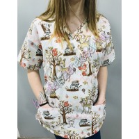 Orvosi-Nővérke tunika - bézs erdei állatos