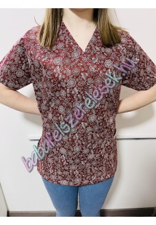 Orvosi-Nővérke tunika - bordó virág motívumos Orvosi-Nővérke tunika - bordó virág motívumos
