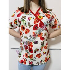 Orvosi-Nővérke tunika - fehér alapon piros pipacsos Orvosi-Nővérke tunika - fehér alapon piros pipacsos