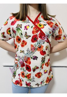Orvosi-Nővérke tunika - fehér alapon piros pipacsos Orvosi-Nővérke tunika - fehér alapon piros pipacsos