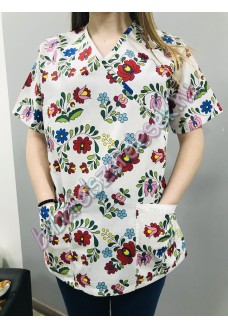 Orvosi-Nővérke tunika - fehér matyó mintás