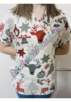 Orvosi-Nővérke tunika - fehér-piros rénszarvasos Orvosi-Nővérke tunika - fehér-piros rénszarvasos
