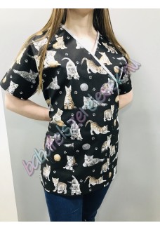 Orvosi-Nővérke tunika - fekete alapon cicás Orvosi-Nővérke tunika - fekete alapon cicás